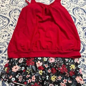 Vibrant Red and Black 2 piece Swimsuit with Striking Design